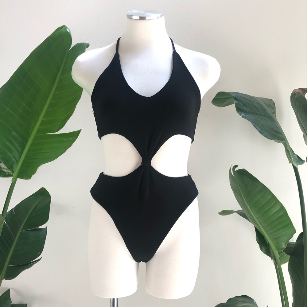 Black cutout halterneck bodysuit